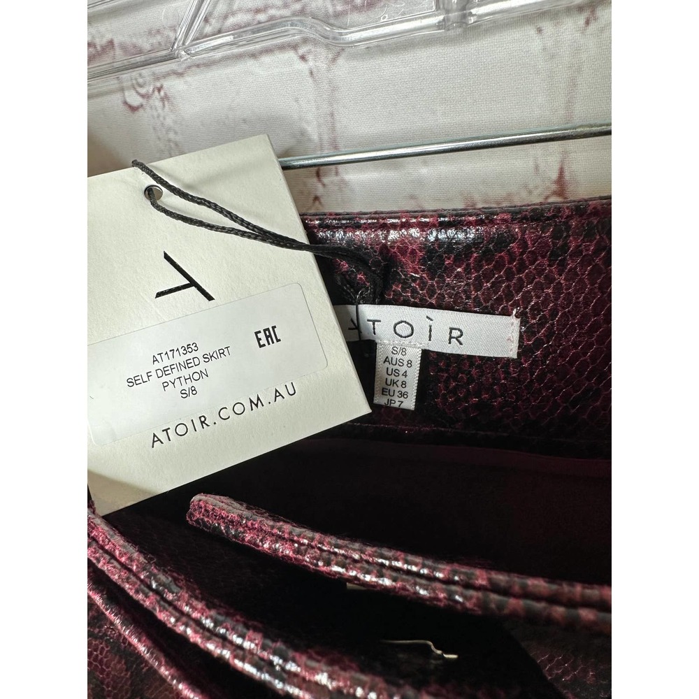 NEW Atoir Self Defined Skirt Black Burgundy Python Womens US 4 Pencil Belt - Picture 8 of 11